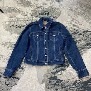 Levi's Trucker Jacket Womens Medium Blue Dark Wash Denim Cotton Button Front